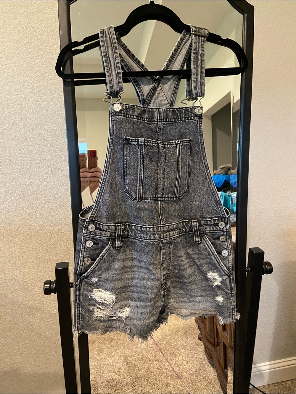 Abercrombie & Fitch Gray Denim Short Overalls